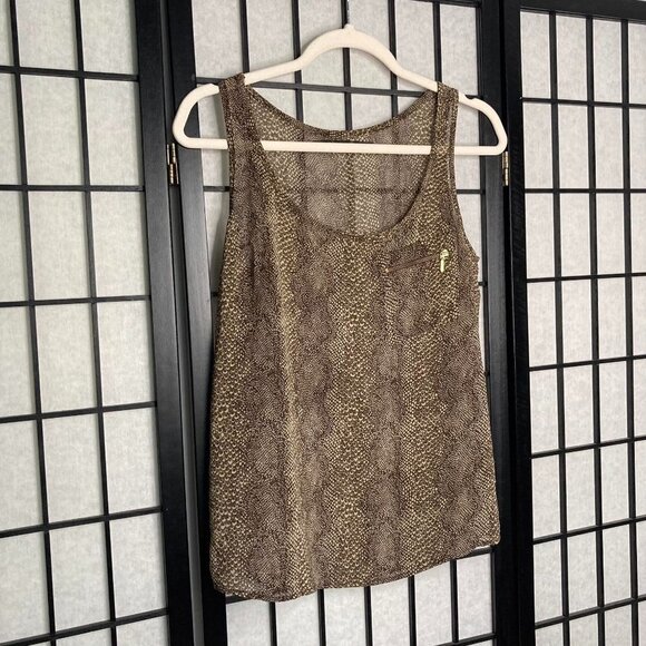 Zara Snakeskin Animal Print Sheer Sleeveless Tank Blouse Brown Medium - Picture 1 of 7